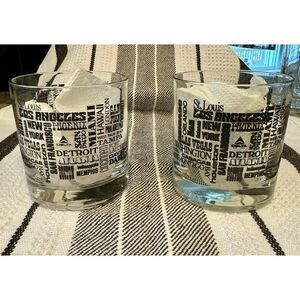 Vintage Clear Glass Travel Destination‎ Cities Whiskey Drinking Cocktail Glasses